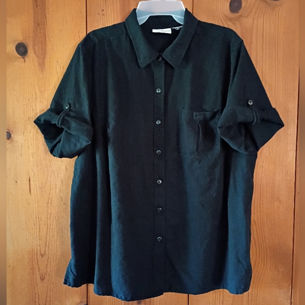 White Stag Short Roll Tab Sleeve Linen Blend Button Down Shirt